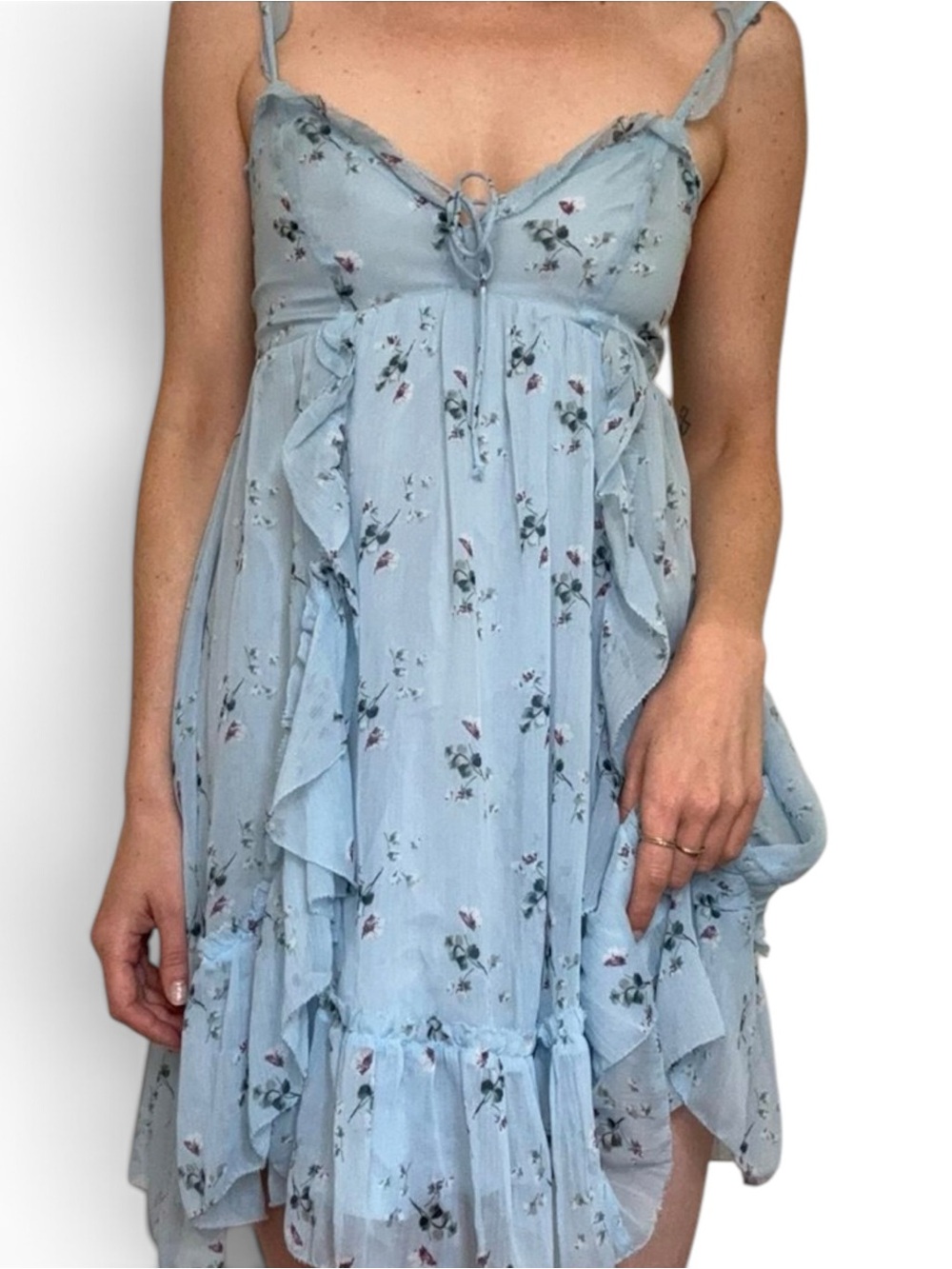 Abercrombie & Fitch Blue Floral Chiffon Tie Front Ruffle Mini Dress XS